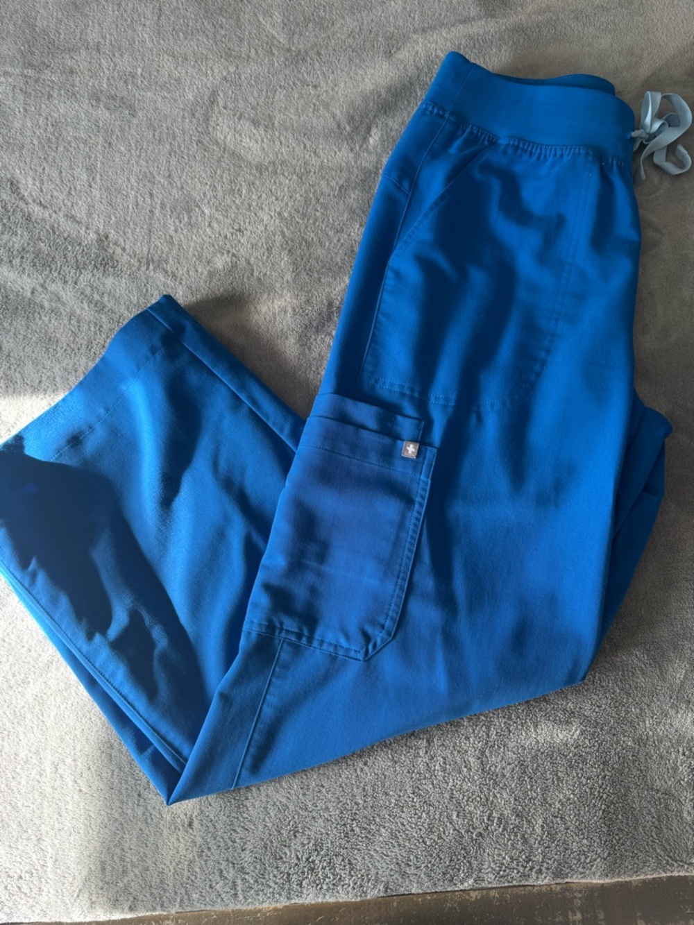 Figs Womens Royal Blue High Waisted Isabel Wide Leg- Petite Scrub Pant